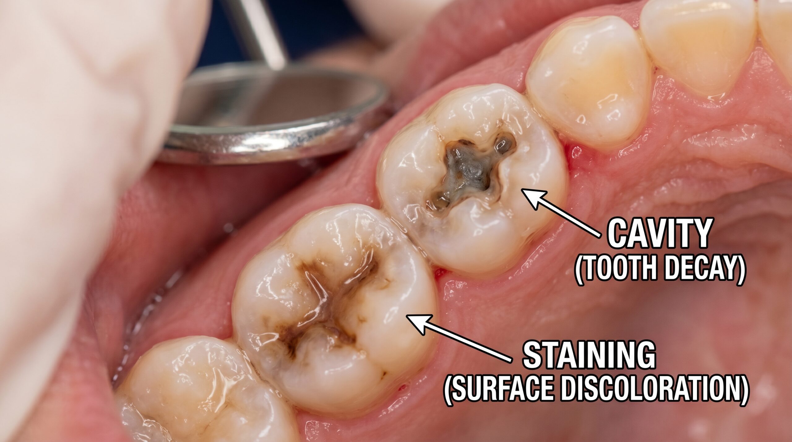 staining or cavity