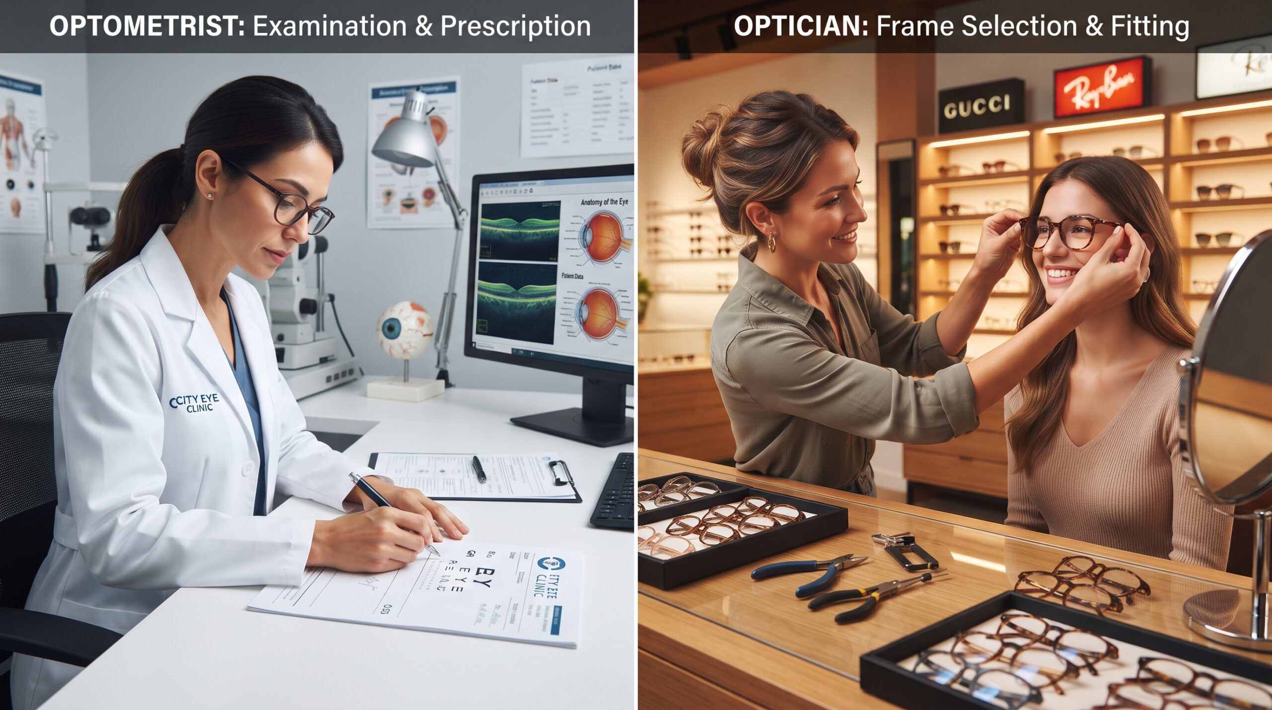 optician or optometrist comparison and eye care roles.