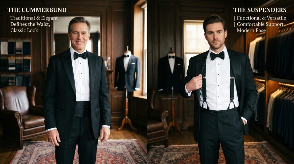 cumberbund or suspenders