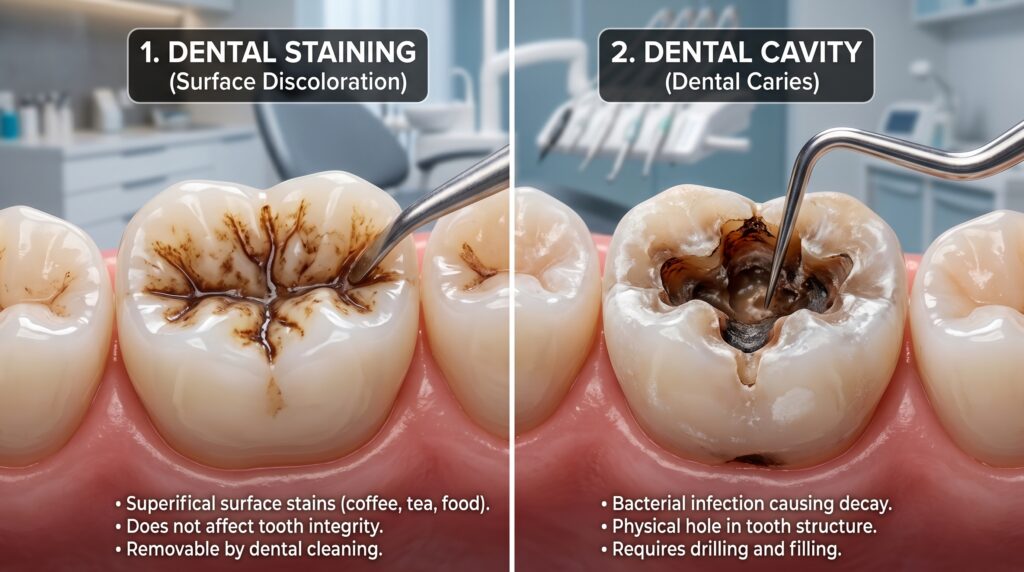 staining or cavity