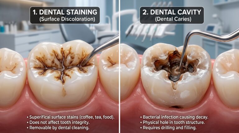 staining or cavity