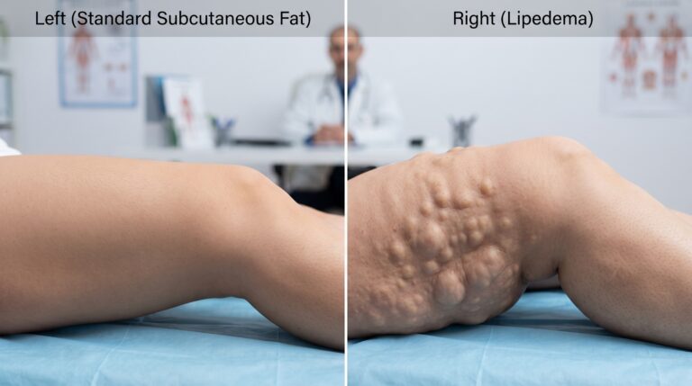 "fat or lipedema comparison showing common differences."
