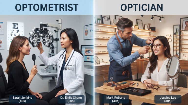 optician or optometrist comparison and eye care roles.